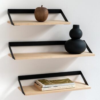 Набір настінних полиць -Finn- Підвісні полиці з металу та шпону натурального дерева Оздоблення стін та зберігання для ванної, віта