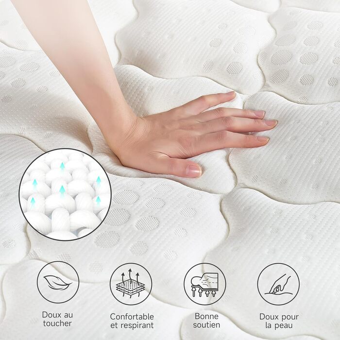 Матрац Z-hom 140x200 см Висота 26 см 7-зонний пружинний матрац Ортопедичний пружинний матрац кишенькової форми з високоякісною комфортною піною, рівень жорсткості H3 070 Двоспальний (13519026 см)