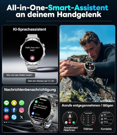 Розумний годинник LIGE Military для чоловіків - 1000 мАг/1,85 дюйма HD великий сенсорний екран/світлодіодна підсвітка, фітнес-годинник з більш ніж 110 спортивними режимами, відстеження серцевого ритму/сну, 2 браслети, водонепроникність IP68, спортивний го