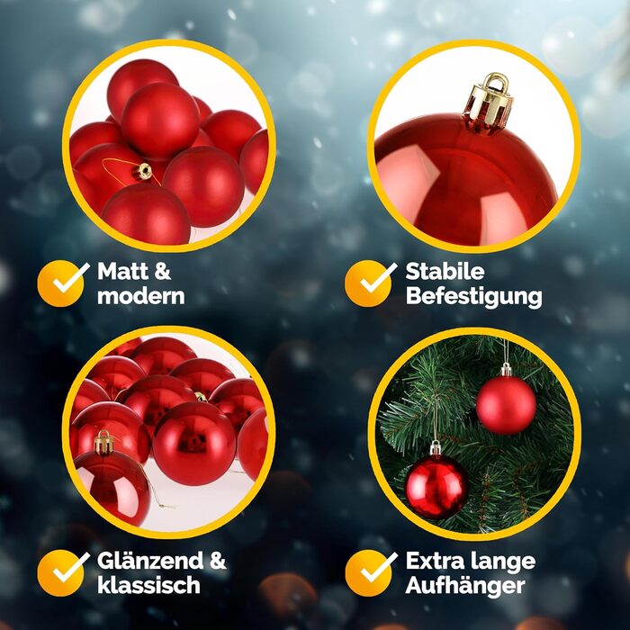 Різдвяні кульки набір з 54 шт червоні Deuba