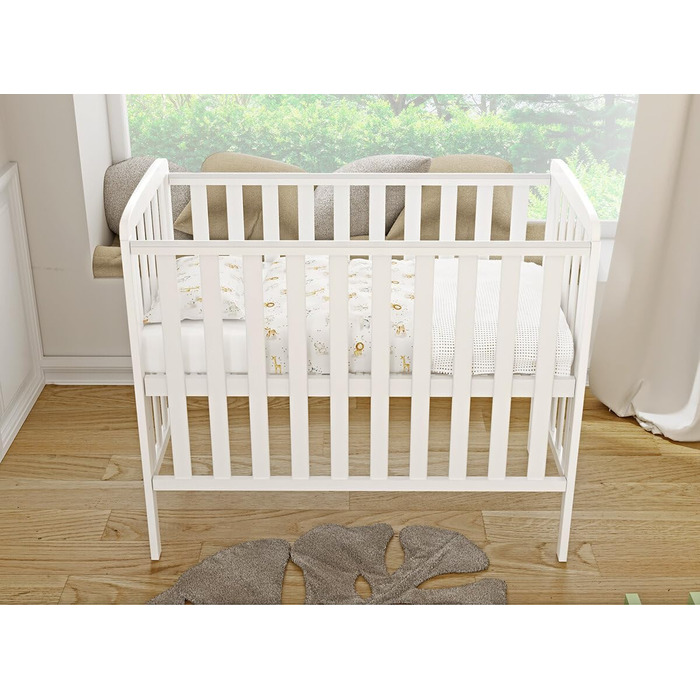 Дитяче ліжко Generic Baby Deluxe 100x50 см Біле з матрацом Дитяче ліжечко-тумбочка з прорізувачами для зубів Масив сосни (компактне дитяче ліжко)