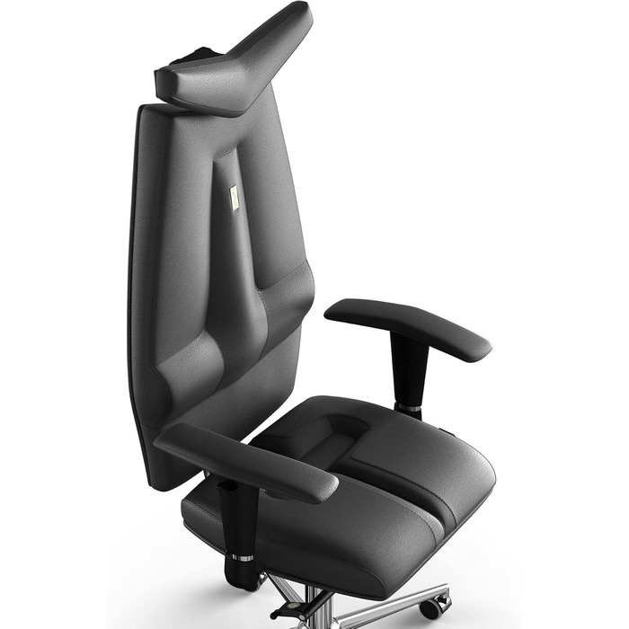 Ергономічне офісне крісло для керівника KULIK SYSTEM - Зручне та регульоване крісло з підтримкою спини та попереку для тривалої роботи Запатентований дизайн для полегшення спинки Натуральна шкіра кольору Jet - Чорний