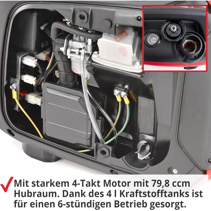 Інверторний генератор HECHT потужністю 2000 Вт, аварійне джерело живлення 4-літровий бензиновий бак 6 годин роботи тихий мобільне джерело живлення, також для чутливих до напруги пристроїв, таких як ноутбуки, мобільні телефони, телевізори тощо.