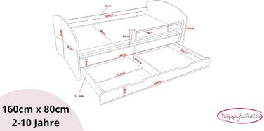 Дитяче ліжко Happy Babies Дитяче ліжко Happy Babies із захистом від падіння та висувною шухлядою Ліжко для дівчаток 160x80 з матрацом 80 x 160 Біла троянда Ліжко принцеси Ксієнжничка З Конікам