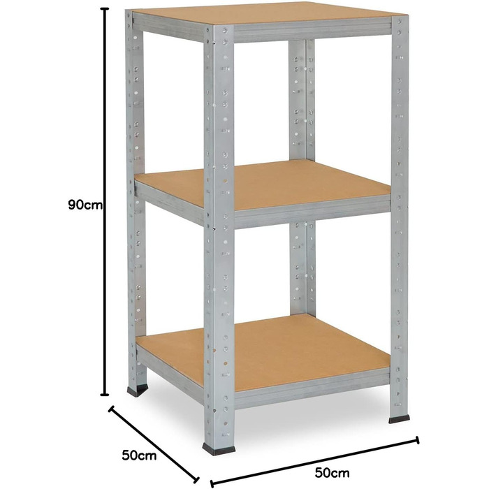 Міцний домашній стелаж, оцинкований/металевий стелаж з 3 полицями/металевий стелаж для підвалу, гаражний стелаж, стелаж для майстерні або стелаж для зберігання/навісний стелаж, металевий, вантажопідйомністю 175 кг, В 90см / Ш 50см / Г 50см, 90x50x50