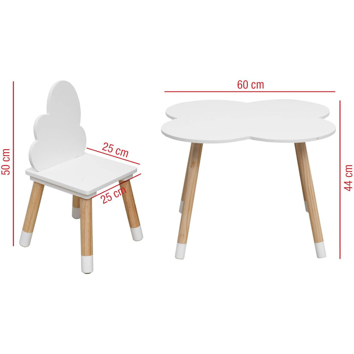 Дитячий комплект столу та стільців Rebecca Mobili, стільці та столик для дитячої кімнати, світло-коричневий та білий, МДФ, скандинавський стиль - Розмір 44 x 60 x 60 см / 50 x 25 x 25 см - Арт. RE6733