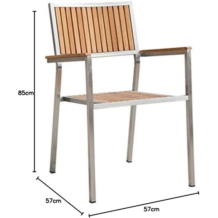 Дизайнерське садове крісло з підлокітником Садове крісло Стілець для штабелювання Стілець для штабелювання Крісло KUBA-TEAK Тик з нержавіючої сталі класу А, що штабелюється, дуже міцна гастрономічна якість, 6 шт.