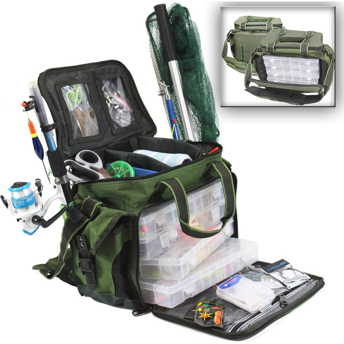 Сумка QMBasic для риболовлі, включаючи 4 коробки для снастей Рибальський чохол для аксесуарів Водовідштовхувальні м&39які лямки Рибальська сумка