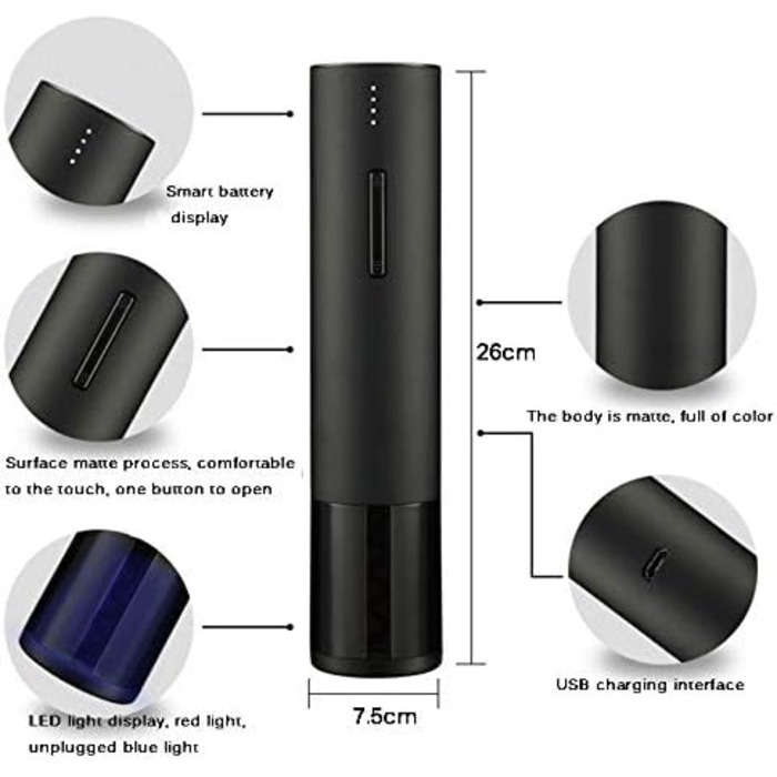 Електричний штопор Zeerkeer, 6 секунд автоматичний штопор для пляшок Професійний набір різаків фольги для червоного вина Кухонні аксесуари Відкривачка для пляшок для бару на весілля