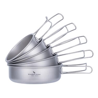 Набір титанових каструль та мисок Boundless Voyage зі складною ручкою, портативний посуд для кемпінгу на свіжому повітрі, тарілки та блюдця, столовий посуд Ti1096T