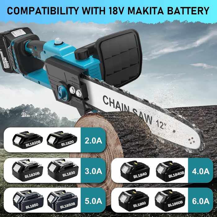 Акумуляторна бензопила сумісна з Makita 18V, 3 IN1 1000W 12 дюймів 10 дюймів 8 дюймів електрична бензопила, запобіжник бензопили автоматичний маслянка акумуляторна пила ручна бензопила садові ножиці (без акумулятора)