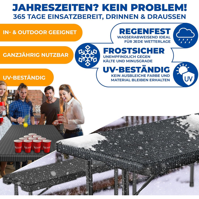 Стіл-фуршет KESSER, складаний, пластик, 183x76 см, вигляд з ротанга, кемпінговий стіл, стіл для вечірки, розкладний стіл, садовий стіл на 6 осіб, сад, патіо та балкон, складаний, в комплекті ручка для перенесення, антрацит