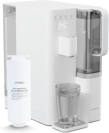 Система зворотного осмосу Klarstein VitalPour - 5-ступінчастий фільтр для осмосу, гаряча вода за 3 секунди, бак 5 л і глечик 1,5 л, 5 рівнів температури, сенсорний дисплей, блокування від дітей, легке встановлення