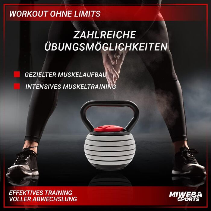 Регульована гиря Miweba Sports KB300 (3.4-18.0 кг), світло-сіра