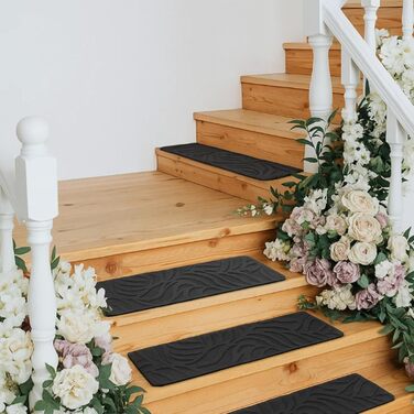 Самоклеючих килимків для сходів 76x20 см для дерев&39яних сходів - протиковзкий килимок для сходів - повстяні самоклеючі сходинки для використання всередині приміщень (чорні), 15