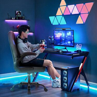 Ергономічне ігрове крісло зі складними підлокітниками, регульована висота (107-116 см), поворот на 360, штучна шкіра, тихі колеса, складні підлокітники, офісне крісло для ігор та домашнього офісу, синього кольору