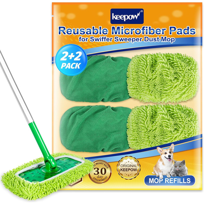 Багаторазові плоскі ганчірки для підлогомийної машини Swiffer, для вологого та сухого використання, 4 упаковки зеленого кольору 4