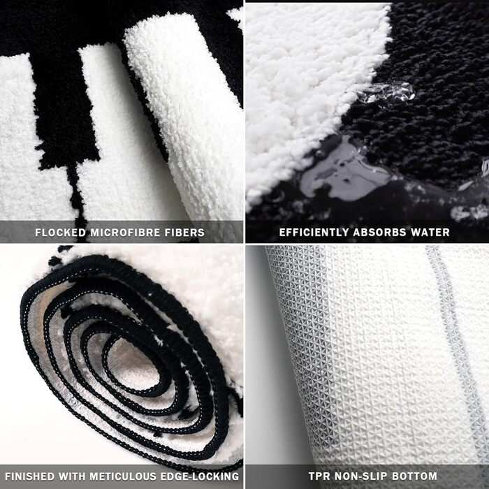 Чорно-білий килимок з мікрофібри з ворсистками у формі клавіш піаніно, абсорбуючий килимок для ванної, швидковисихаючий килимок для ванної, нековзний килимок для ванної, що миється, для вітальні та спальні (50x120 см, стиль A) з візерунком клавіш піаніно,