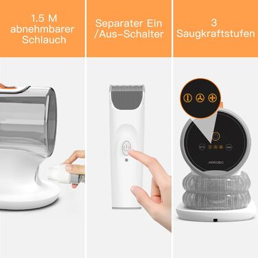 Машинка для стрижки собак AIRROBO PG100 з пилососом, професійний набір для грумінгу домашніх тварин із силою всмоктування 12000 Па, тиха машинка для стрижки собак та котів, пристрій для видалення шерсті домашніх тварин із 5 інструментами для грумінгу, кон