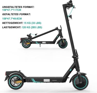 Електросамокат з допуском до дорожнього руху (ABE), Макс. 20 км/год, Зручна амортизація, Підключення до APP, Складаний, Світлодіод