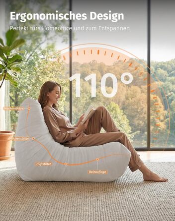 Диван з пінопласту без кісток зручний підлоговий диван з ергономічним дизайном, не потребує складання, диван-мішок для вітальні, спальні, квартири, ігрової кімнати та офісу, бежевий двомісний