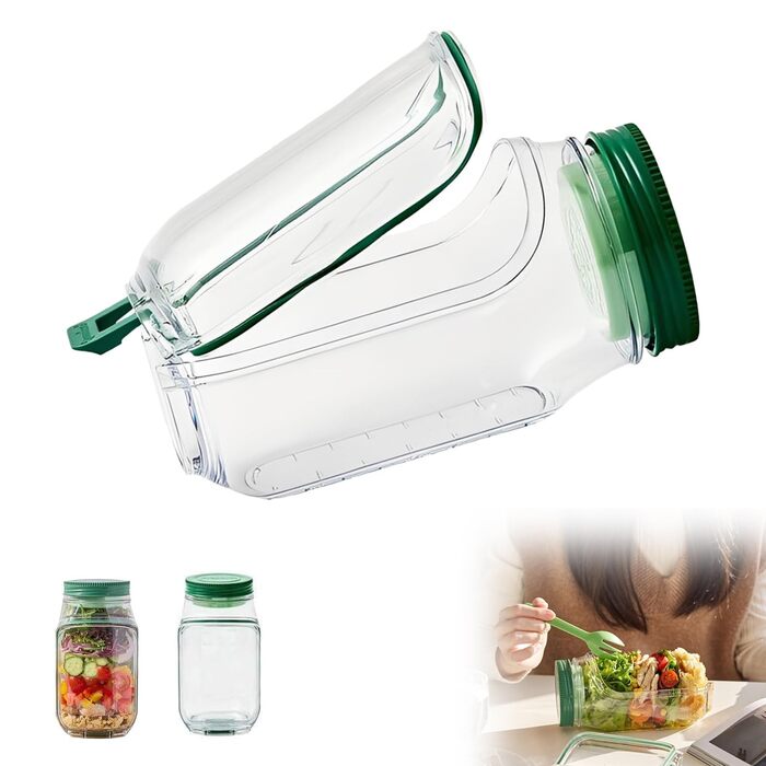 Салатник для виносу, коробка для салату, ланч-бокс для збереження свіжості з контейнером для заправки, герметична коробка для салату, розділення вологого/сухого, вертикальні шари, контейнер для приготування їжі з позначками ваги