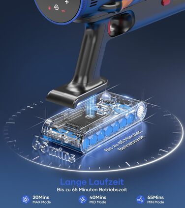 Акумуляторний пилосос MIBODE, 45000 Па/550 Вт/65 хв, акумуляторний пилосос з розумним дисплеєм, автоматичним режимом та щіткою про