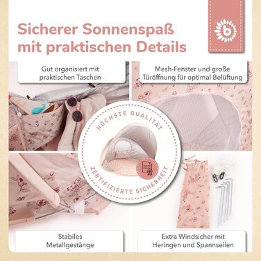 Розкладний пляжний намет Bieco Ella &quotМрійливі квіти&quot Захист від ультрафіолету 40 Розкладний пляжний намет для немовлят, пляжні аксесуари, захист від сонця, пляжний намет, дорожній захист від сонця, пляжний намет