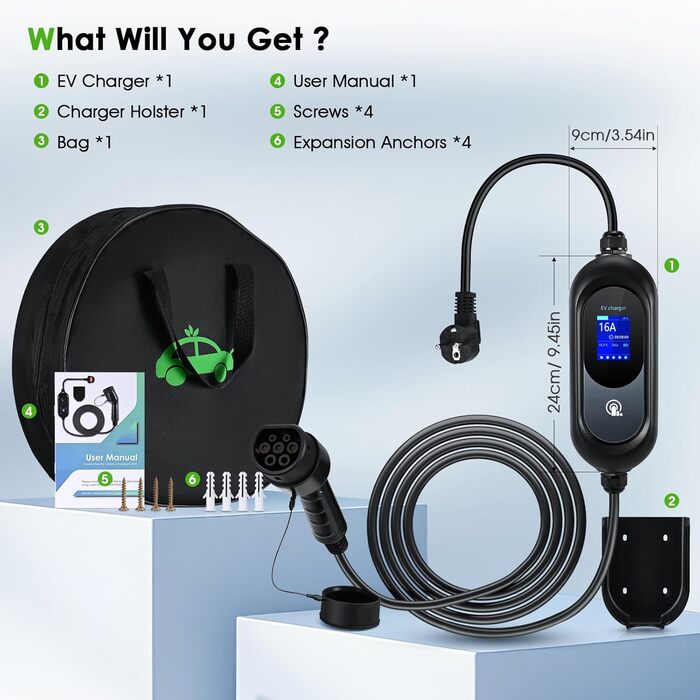 Зарядний пристрій для електромобілів EVJUICION тип 2, зарядний пристрій із затримкою зарядки тип 2, запрограмований з дисплеєм 8-1