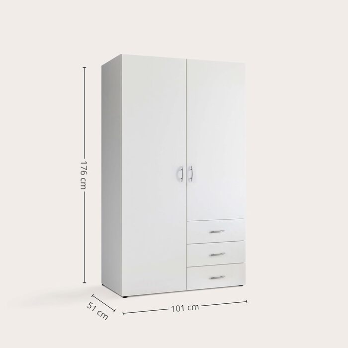 Гардероб HARRY Білий - Універсальна 2-дверна шафа для вашої спальні - 101 x 176 x 51 см (Ш/В/Г)