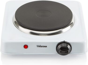 Гаряча плита Tristar KP-6185 Ø 15 см 1000 Вт нержавіюча сталь з термостатом ідеально підходить для кемпінгу біла одинарна конфорка