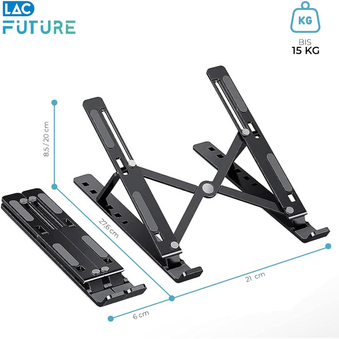 Підставка для ноутбука LAC FUTURE, 10 рівнів регулювання, вентильована з охолодженням, для MacBook Pro/Air, Dell, HP (10-15,6) - чорний пластик, 10 позицій