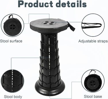 Портативний складаний стілець ALEVMOOM з подушкою, складний кемпінговий стілець, стілець для майстерні, телескопічний складний стілець для дорослих, вантажопідйомність 550 фунтів з сумкою та карабіном (чорний)