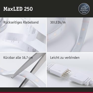 Світлодіодна стрічка MaxLED 250 Базовий набір Розумний дім Zigbee 1,5 м IP44 9 Вт 300 лм 30 світлодіодів/м RGBW 24 ВА з можливістю затемнення Сріблястий пластик, 78865