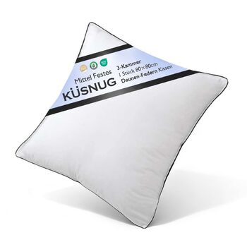 Пухова подушка 80x80 см () Розкішна подушка з пухом та пір&39ям, чохол зі 100 органічної бавовни, 3-камерна готельна подушка із середньою підтримкою, пір&39яна подушка 80 x 80 см () Біла