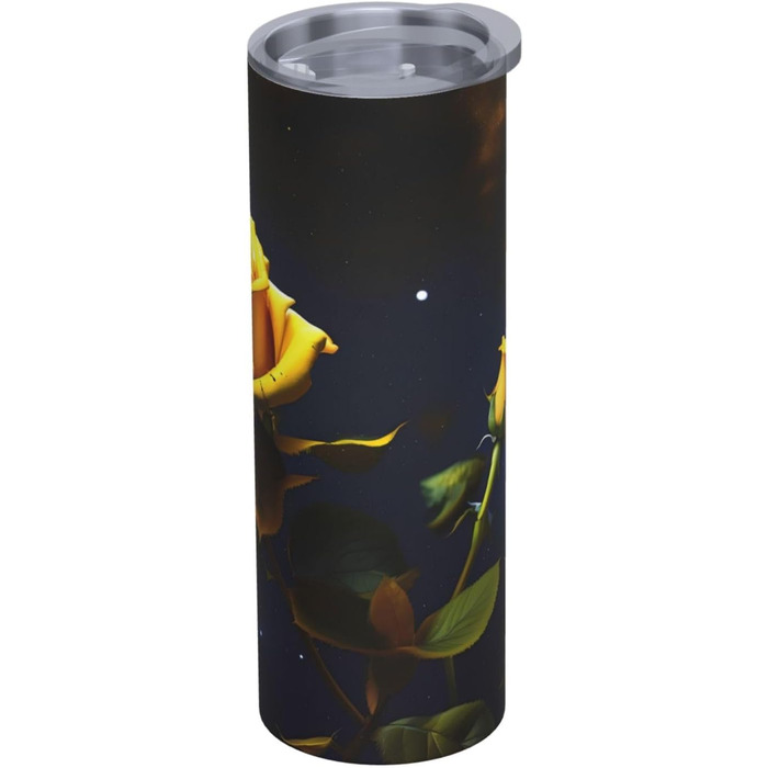 Кухоль з прямою трубочкою, 590 мл, жовті троянди, зоряна ніч, принт, дорожній кухоль, підходить для кемпінгу, офісу та дому