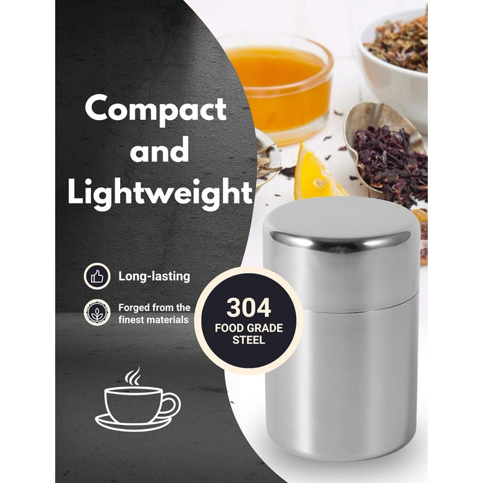 Чайник з нержавіючої сталі, бляшанки для розсипного чаю 250 г, герметична бляшанка для кави з подвійною кришкою, кругла бляшанка, маленькі кухонні контейнери для чаю, кави, какао, цукру та спецій 550 мл