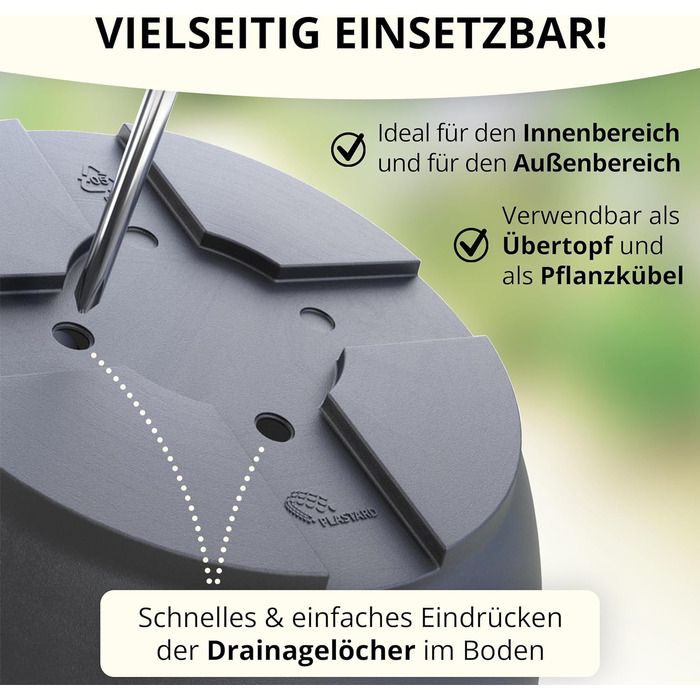 Горщик для квітів Plastard діаметр 40 см з блюдцем колір антрацит круглий кашпо для квітів садовий горщик з пластику стійкий до ат