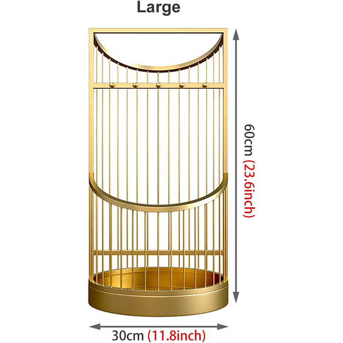 Підставка для парасольок RAABYU 2-рівневий великий круглий тримач для парасольок, міцна видовбана підставка для готельних парасольок з 5 гачками та піддоном для крапель, відро для парасольки для Swo Gold L 30 см x 60 см