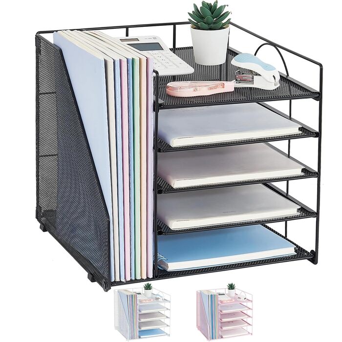Органайзер для столу та аксесуари, 5-ярусний лоток для паперу з тримачами для файлів, офісний органайзер для зберігання канцелярського приладдя та документів (чорний)