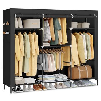 Шафа, Тканинна шафа для спальні, Шафа з вішалкою для одягу, Полиці, Бічні кишені, Велика, 4 відділення для вішалок, 45 x 189 x 180 см, Чорний RYG011BZ02 189B см