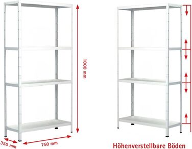 Система полиць SCHULTE з 4 полицями PowerMAX, вантажопідйомність 50 кг, 180x75x35 см (ВxШxГ), білий, полиця для зберігання, полиця для майстерні, полиця для підвалу, полиця для гаража, металева полиця