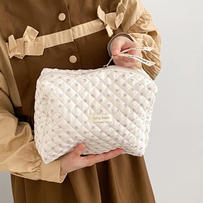 Жіноча косметичка, стьобана, м'яка бавовна, органайзер для подорожей, естетичний квітковий візерунок, косметичка, косметичка для ж