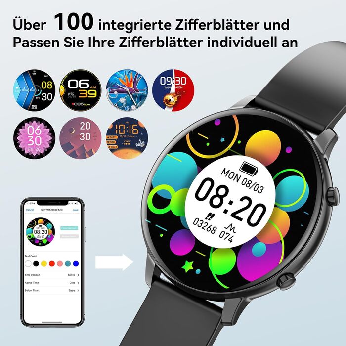 Розумний годинник Hwagol для жінок та чоловіків, 1,39-дюймовий сенсорний смарт-годинник із Bluetooth-дзвінками, годинник із понад 140 спортивними режимами, монітор SpO2, монітор серцевого ритму, монітор сну, крокомір, наручний годинник для iOS та Android,