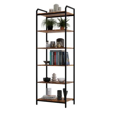 Полиця, Книжкова полиця BS 6 60, Полиця для зберігання з 5 полицями, Промисловий дизайн, для вітальні, офісу, кабінету та коридору, Сталева рама, 187 x 60 x 30 см (187 x 60 x 30 см)