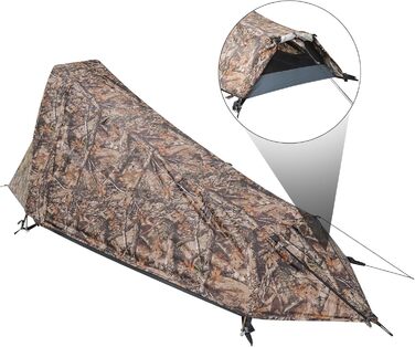 Намет-бівак GEERTOP на 1 особу, бівак-мішок, трекінговий намет, кемпінговий намет, міні-пакет, легкий, на 3-4 сезони для кемпінгу, походів, подорожей та скелелазіння на свіжому повітрі, реалістичний камуфляж, на 1 особу