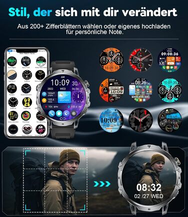 Розумний годинник LIGE Military для чоловіків (3 ремінці) - 1000 мАг/1,85 дюйма HD великий сенсорний екран/світлодіодна підсвітка, фітнес-годинник з понад 110 спортивними режимами, відстеження серцевого ритму/сну, спортивний годинник для iOS/Android, наси