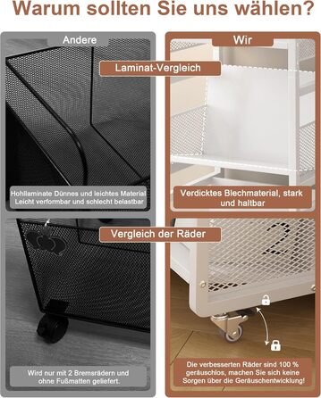 Металевий книжковий візок на колесах, вантажопідйомність 70 кг, бібліотечний візок з ручкою, 3 полиці, книжкова шафа на колесах для вітальні, спальні, офісу, бібліотеки з 3 магнітними підставками для книг білий