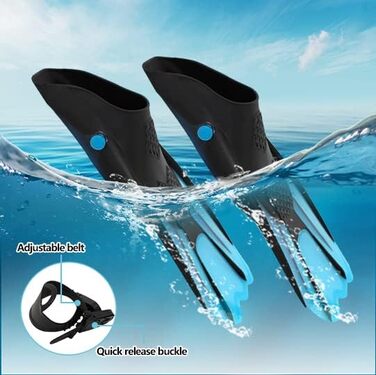 Ласти для снорклінгу, регульовані ласти для дайвінгу, короткі з сумкою для перенесення, ласти для плавання для дітей та дорослих, розмір 34-38, легкі дорожні ласти для плавання та снорклінгу, сині, S