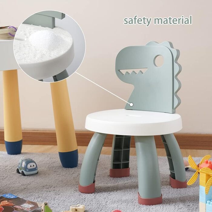 Дитячий стільчик Balama з пластику, дизайн динозавра, зелений, висота сидіння 25,3 см, для використання в приміщенні та на вулиці, без BPA, міцний та легкий